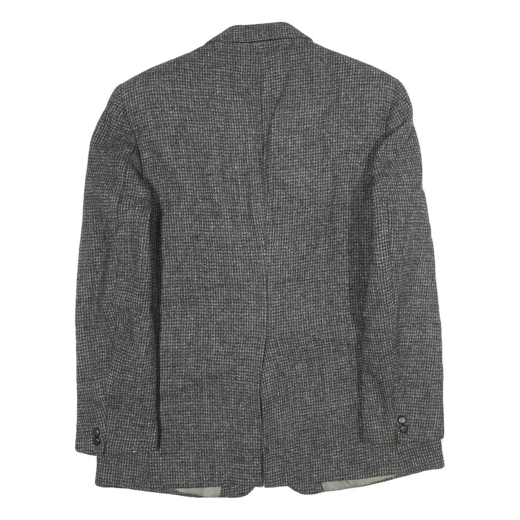 Mens Grey Cotton Blend Classic Tailored Jacket L Check Pattern Button Closure