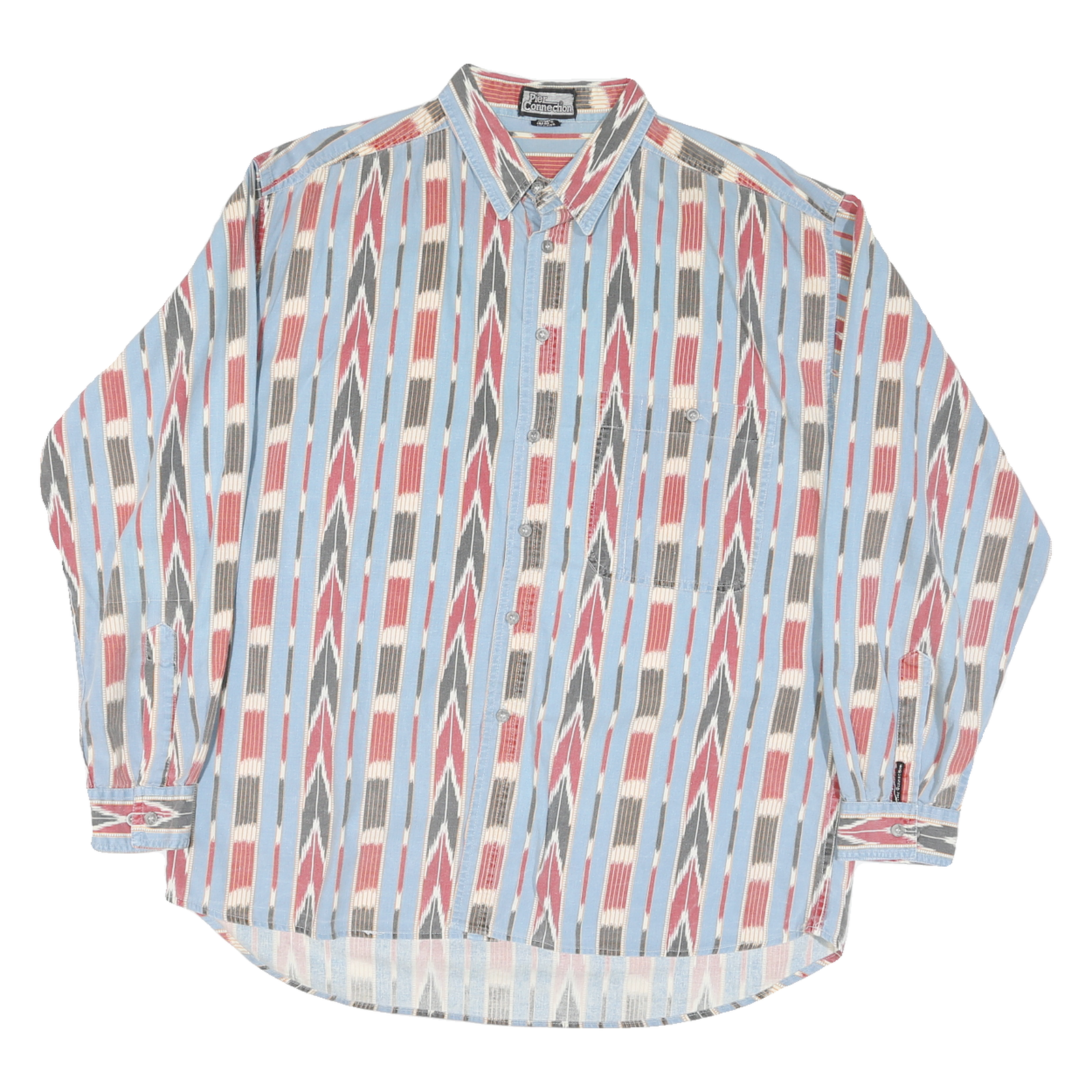 PIER CONNECTION Mens Blue Red & Grey Patterned Cotton Blend Shirt L Casual