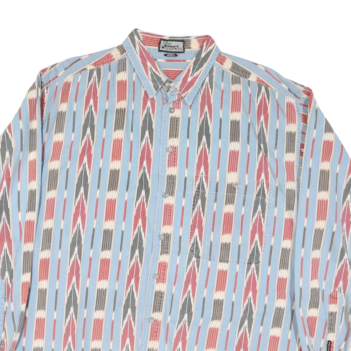 PIER CONNECTION Mens Blue Red & Grey Patterned Cotton Blend Shirt L Casual