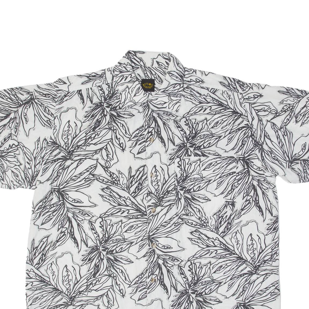 LETS GO Mens Hawaiian Shirt White Floral M