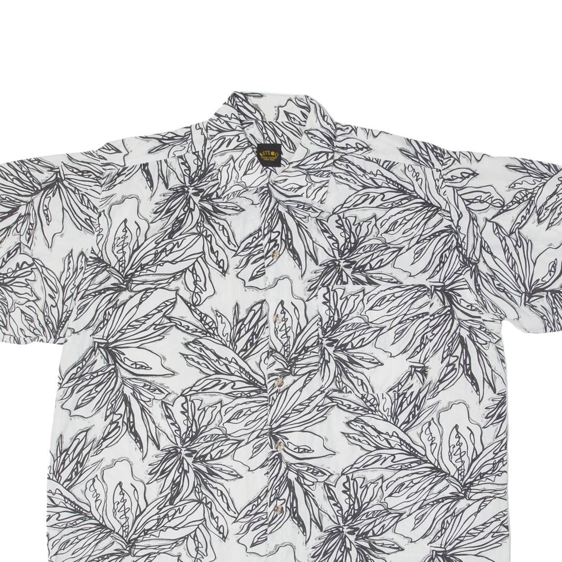 LETS GO Mens Hawaiian Shirt White Floral M