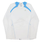 ADIDAS Womens White & Blue Sports T-Shirt UK 16 Long Sleeve V-Neck Performance