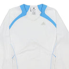 ADIDAS Womens White & Blue Sports T-Shirt UK 16 Long Sleeve V-Neck Performance