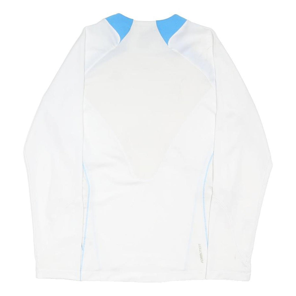 ADIDAS Womens White & Blue Sports T-Shirt UK 16 Long Sleeve V-Neck Performance
