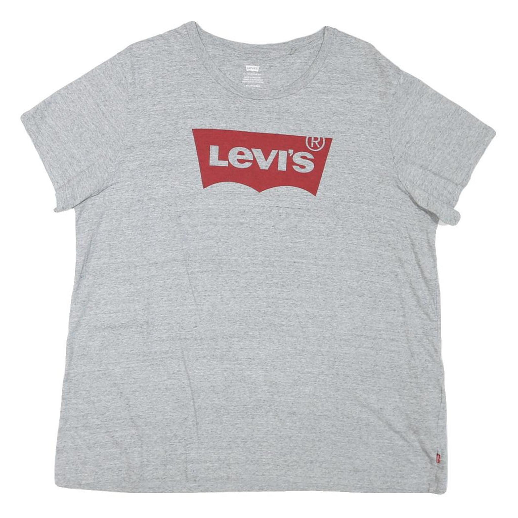 LEVI'S Womens Grey Red Logo Graphic T-Shirt 2XL Short Sleeve Crew Neck Cotton