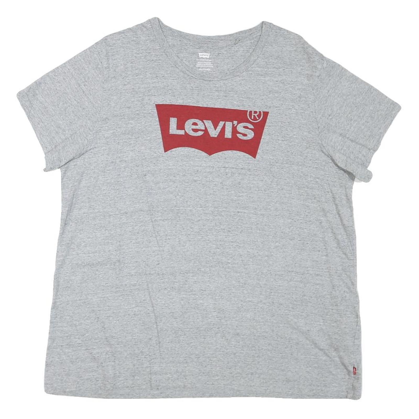 LEVI'S Womens Grey Red Logo Graphic T-Shirt 2XL Short Sleeve Crew Neck Cotton