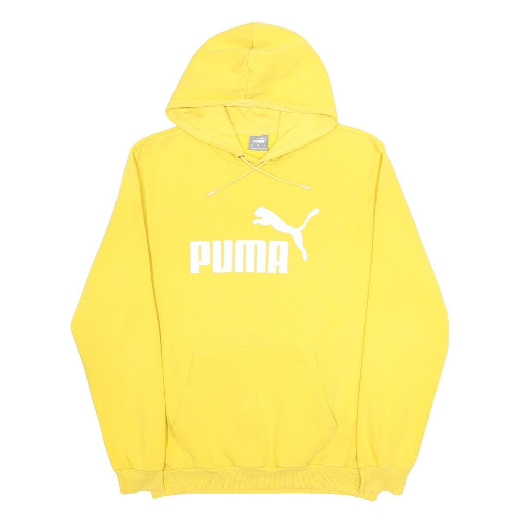 PUMA Mens Yellow Hoodie L Cotton Blend Pullover Logo Sweatshirt