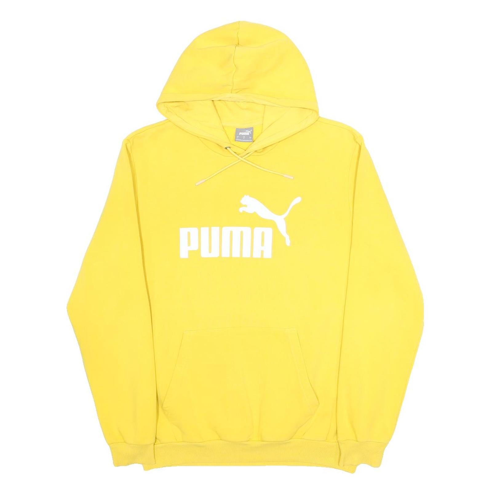PUMA Mens Yellow Hoodie L Cotton Blend Pullover Logo Sweatshirt