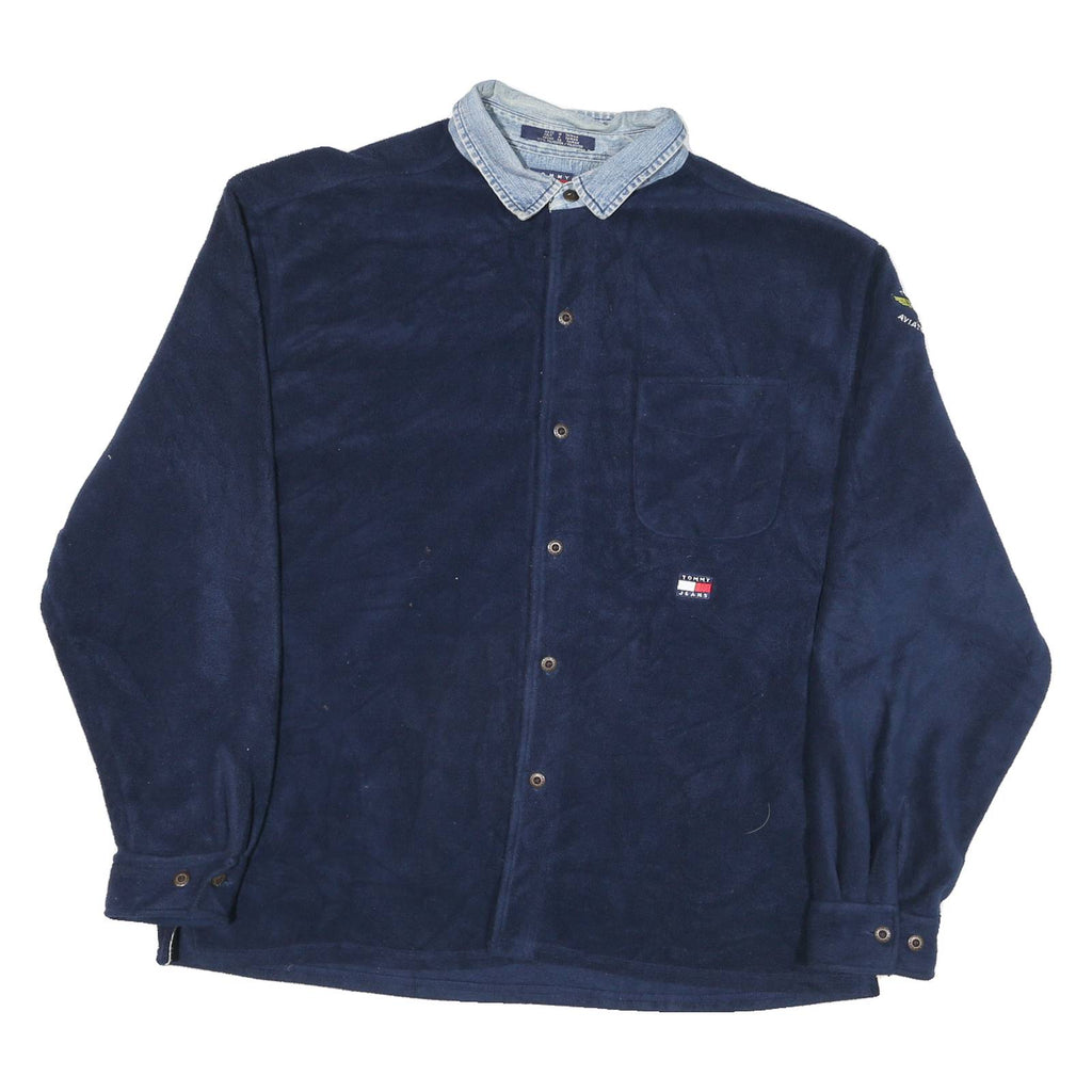 TOMMY JEANS Mens Blue Coach Jacket L Polyester Blend Microfibre Plain Button