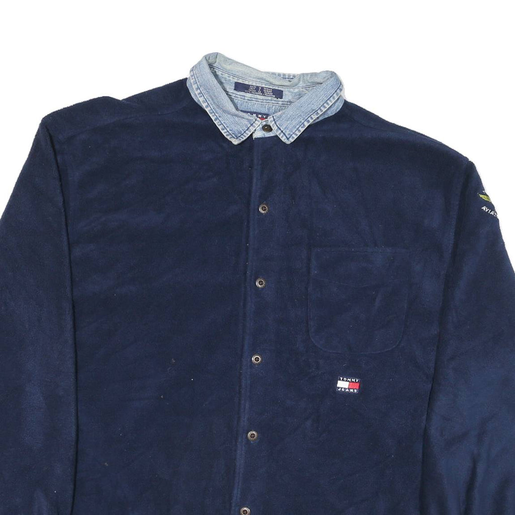 TOMMY JEANS Mens Blue Coach Jacket L Polyester Blend Microfibre Plain Button