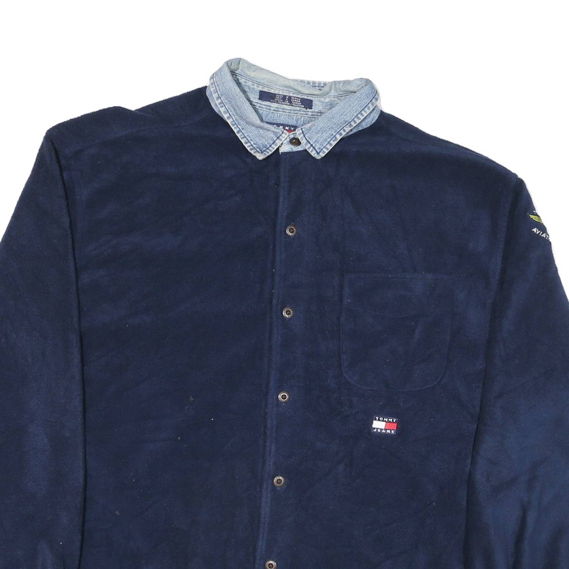 TOMMY JEANS Mens Blue Coach Jacket L Polyester Blend Microfibre Plain Button