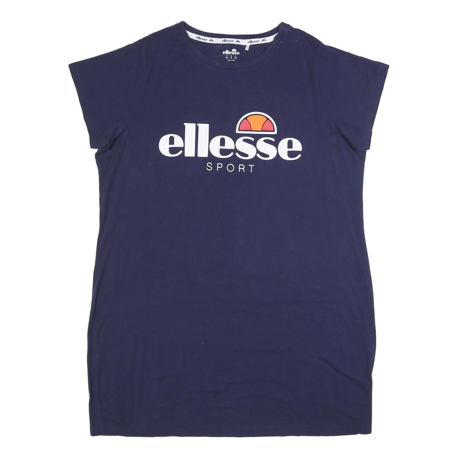 ELLESSE Womens Blue Sport T-Shirt Cotton Blend Mini Dress UK 22 Casual Logo