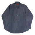 PIERRE CARDIN Mens Blue & White Striped Shirt L Classic Button Front Cotton