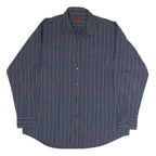 PIERRE CARDIN Mens Blue & White Striped Shirt L Classic Button Front Cotton