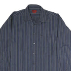 PIERRE CARDIN Mens Blue & White Striped Shirt L Classic Button Front Cotton