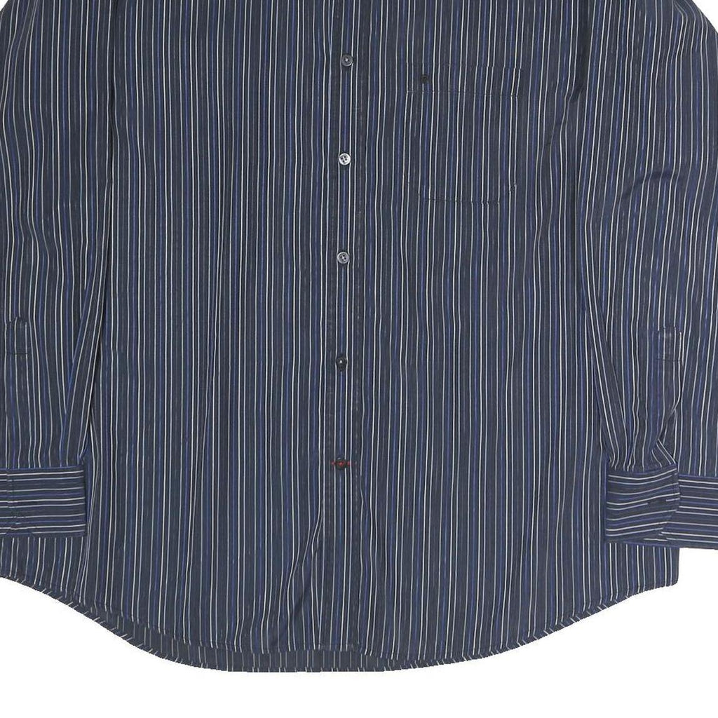 PIERRE CARDIN Mens Blue & White Striped Shirt L Classic Button Front Cotton