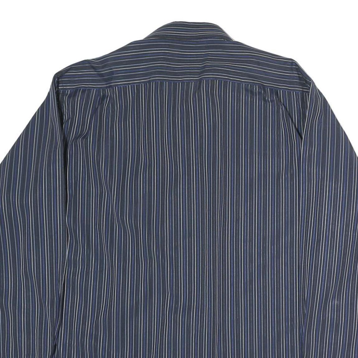 PIERRE CARDIN Mens Blue & White Striped Shirt L Classic Button Front Cotton