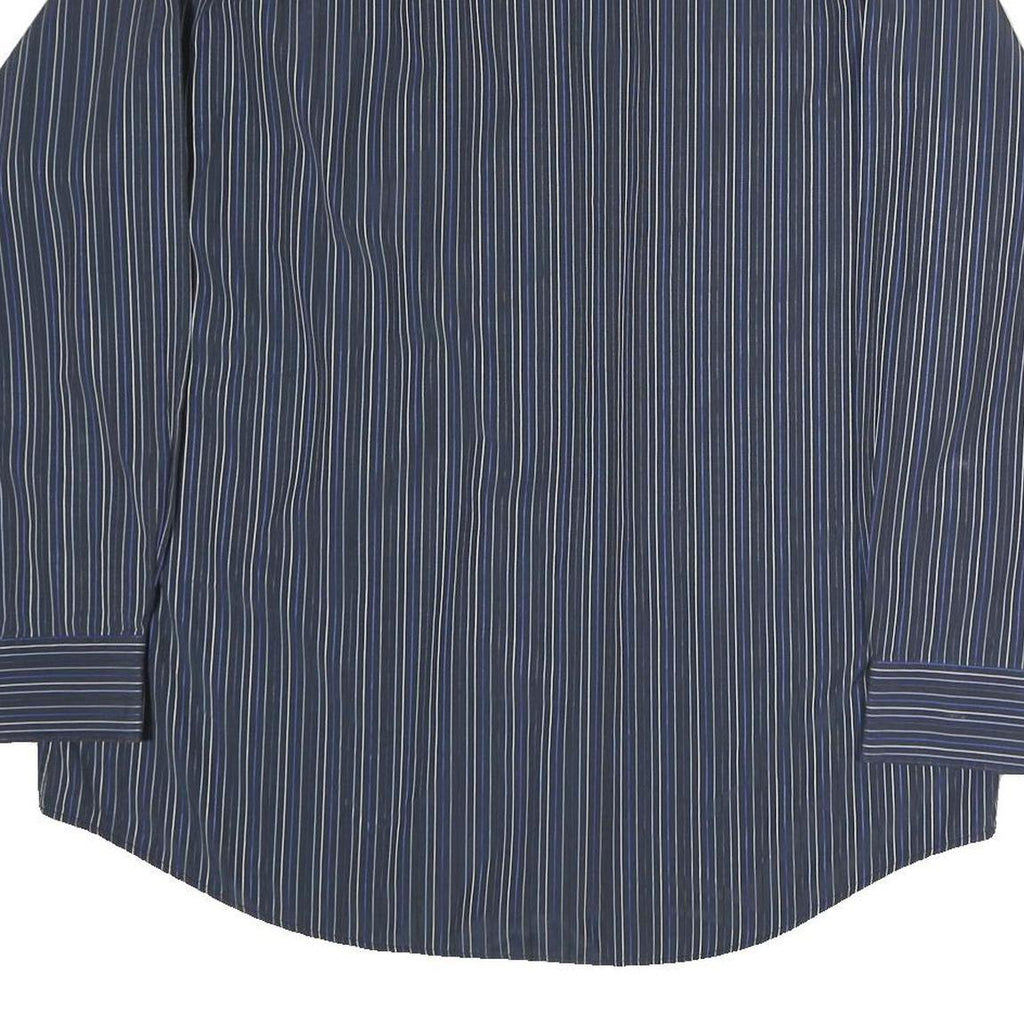 PIERRE CARDIN Mens Blue & White Striped Shirt L Classic Button Front Cotton