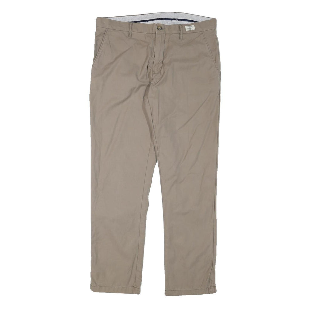 TOMMY HILFIGER Mens Regular Beige Cotton Blend Trousers W34 L30 Zip Casual Dress
