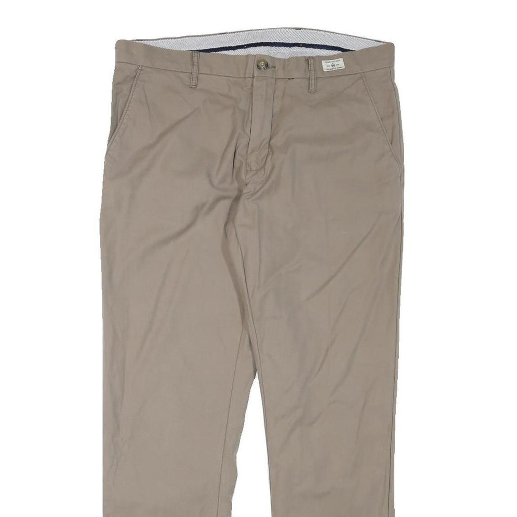 TOMMY HILFIGER Mens Regular Beige Cotton Blend Trousers W34 L30 Zip Casual Dress