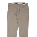 TOMMY HILFIGER Mens Regular Beige Cotton Blend Trousers W34 L30 Zip Casual Dress