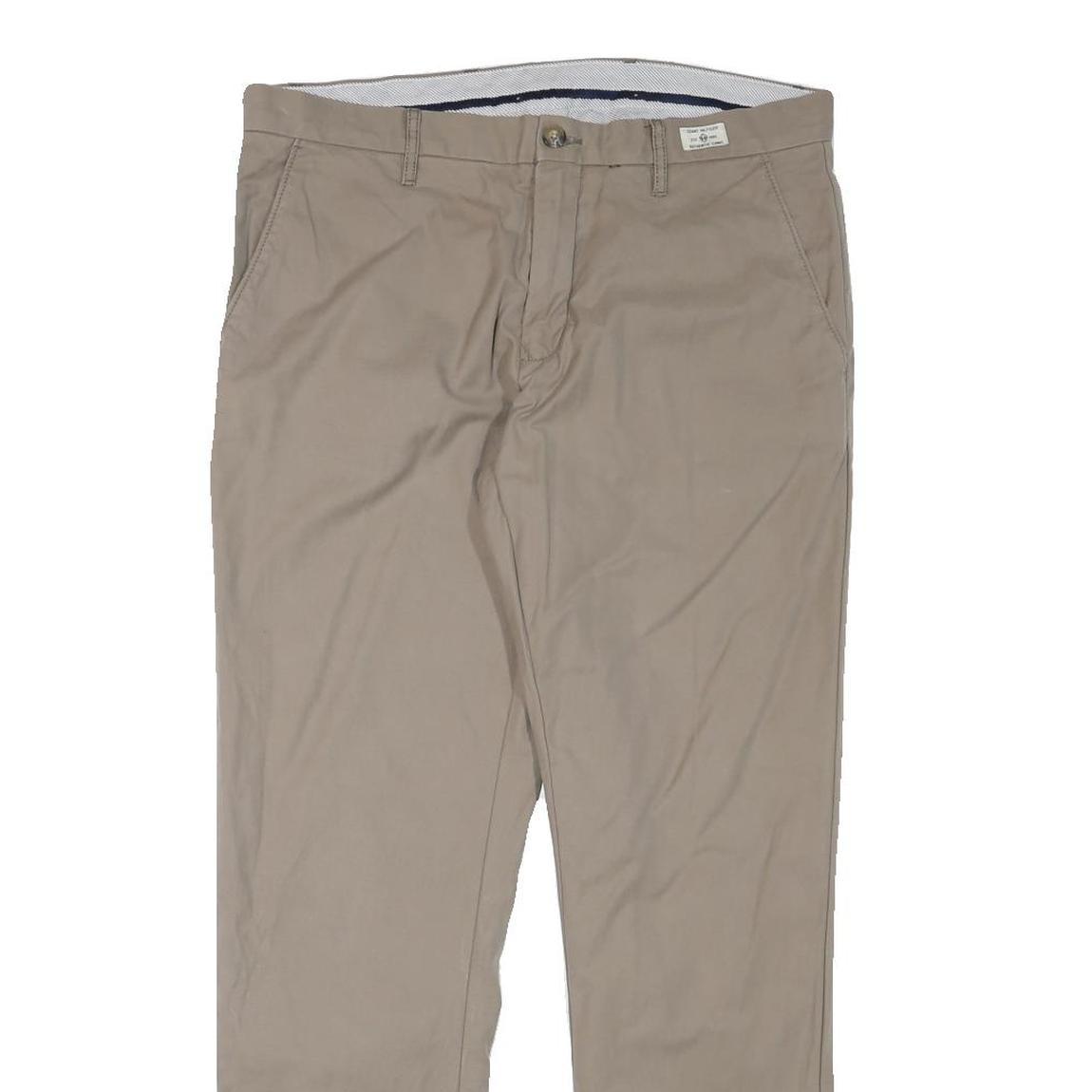 TOMMY HILFIGER Mens Regular Beige Cotton Blend Trousers W34 L30 Zip Casual Dress