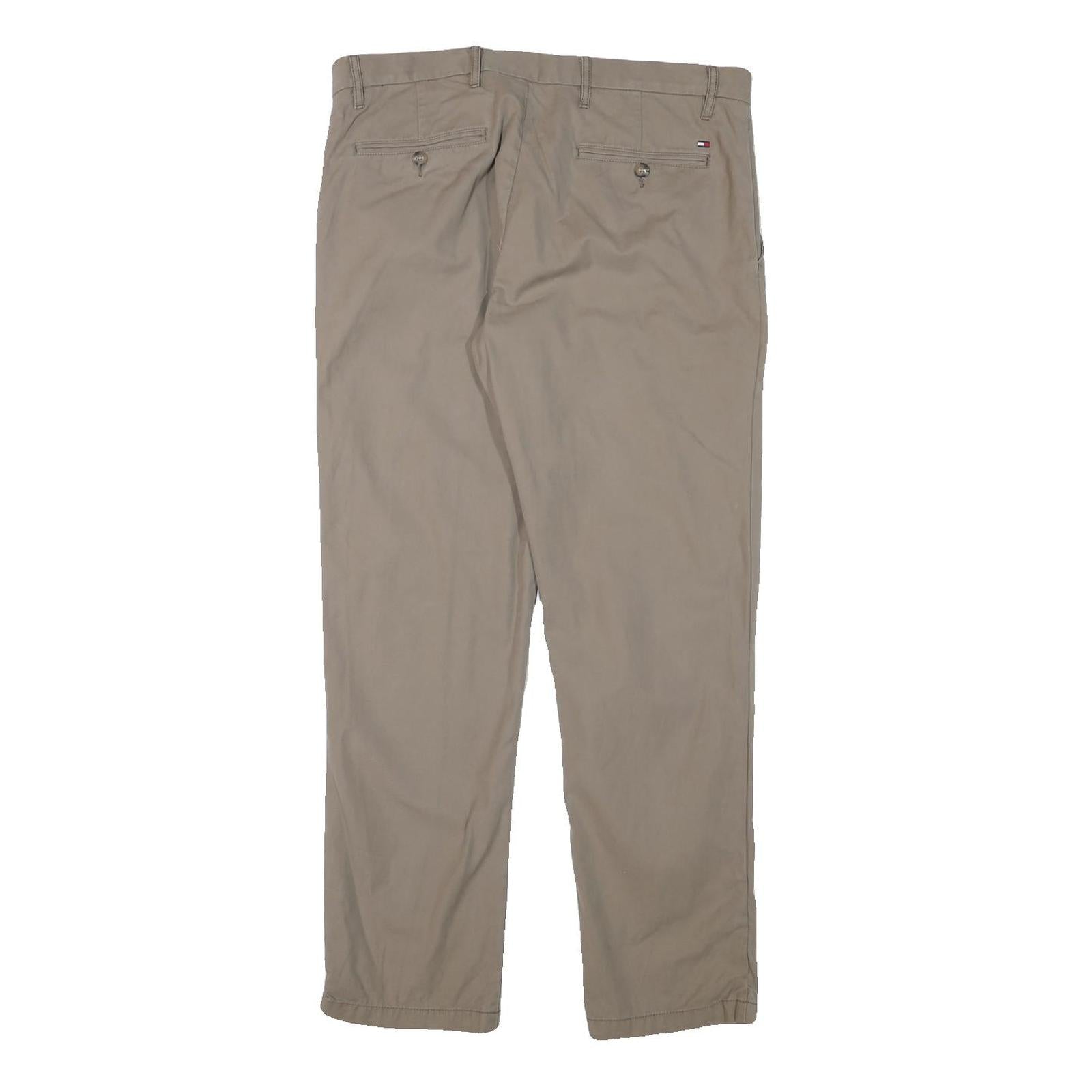 TOMMY HILFIGER Mens Regular Beige Cotton Blend Trousers W34 L30 Zip Casual Dress