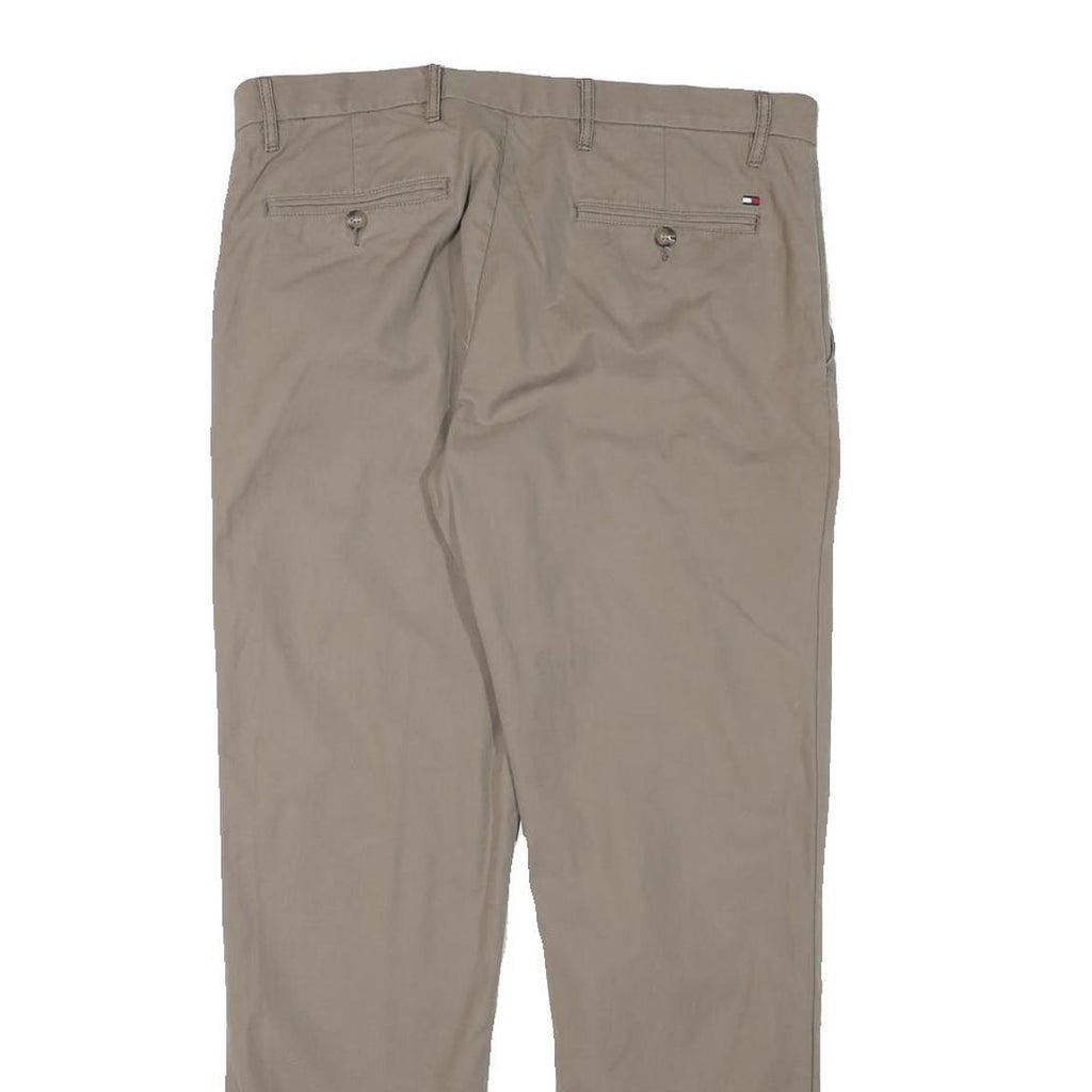 TOMMY HILFIGER Mens Regular Beige Cotton Blend Trousers W34 L30 Zip Casual Dress