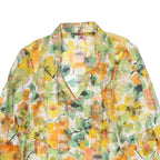 Womens Yellow Green Floral Printed Blouse Long Sleeve Button Neck L Lightweight