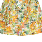 Womens Yellow Green Floral Printed Blouse Long Sleeve Button Neck L Lightweight