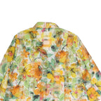 Womens Yellow Green Floral Printed Blouse Long Sleeve Button Neck L Lightweight
