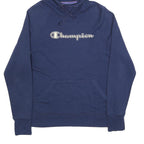CHAMPION Mens Blue Pullover Hoodie L Cotton Blend Classic Logo Sweatshirt