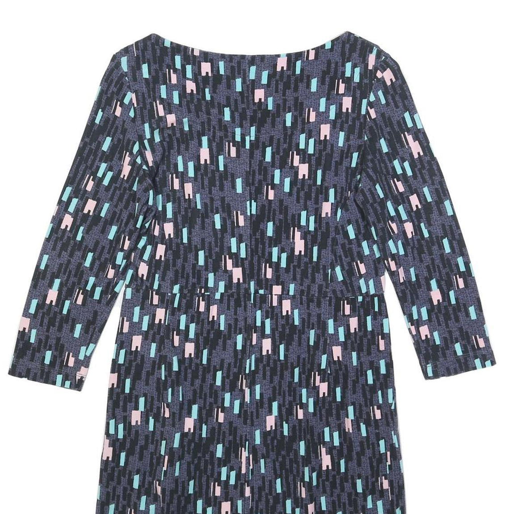 WHITE STUFF Womens Blue Day Jersey Geometric 3/4 Sleeve Knee Length UK 8 Dress