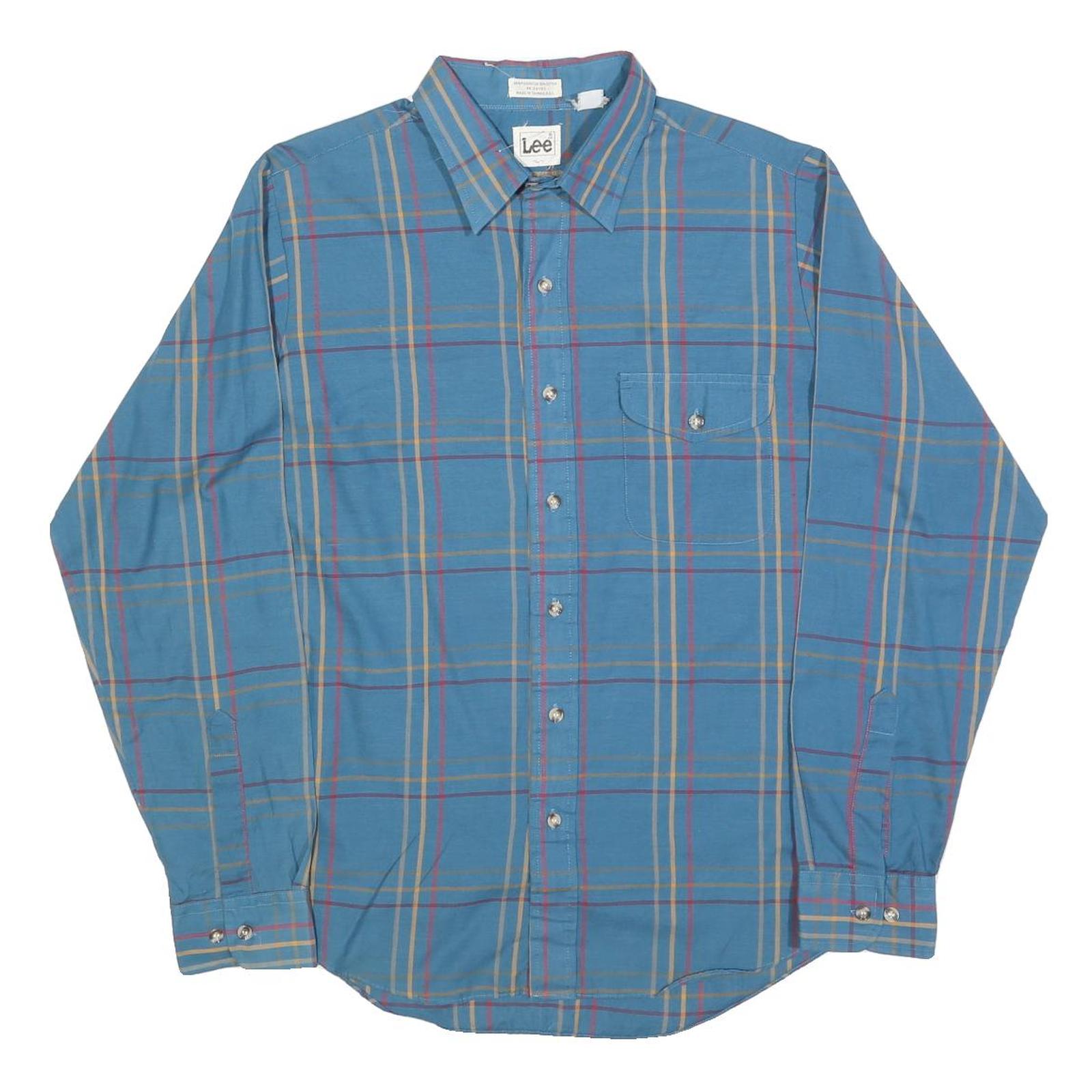 LEE Mens Blue Check Shirt L Classic Cotton Button Long Sleeve Casual