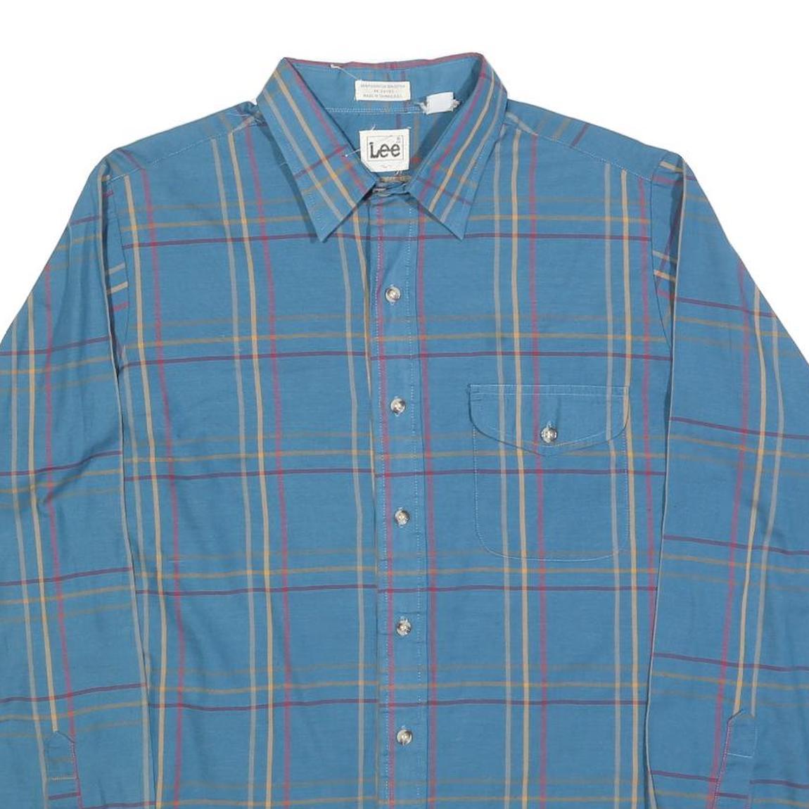 LEE Mens Blue Check Shirt L Classic Cotton Button Long Sleeve Casual