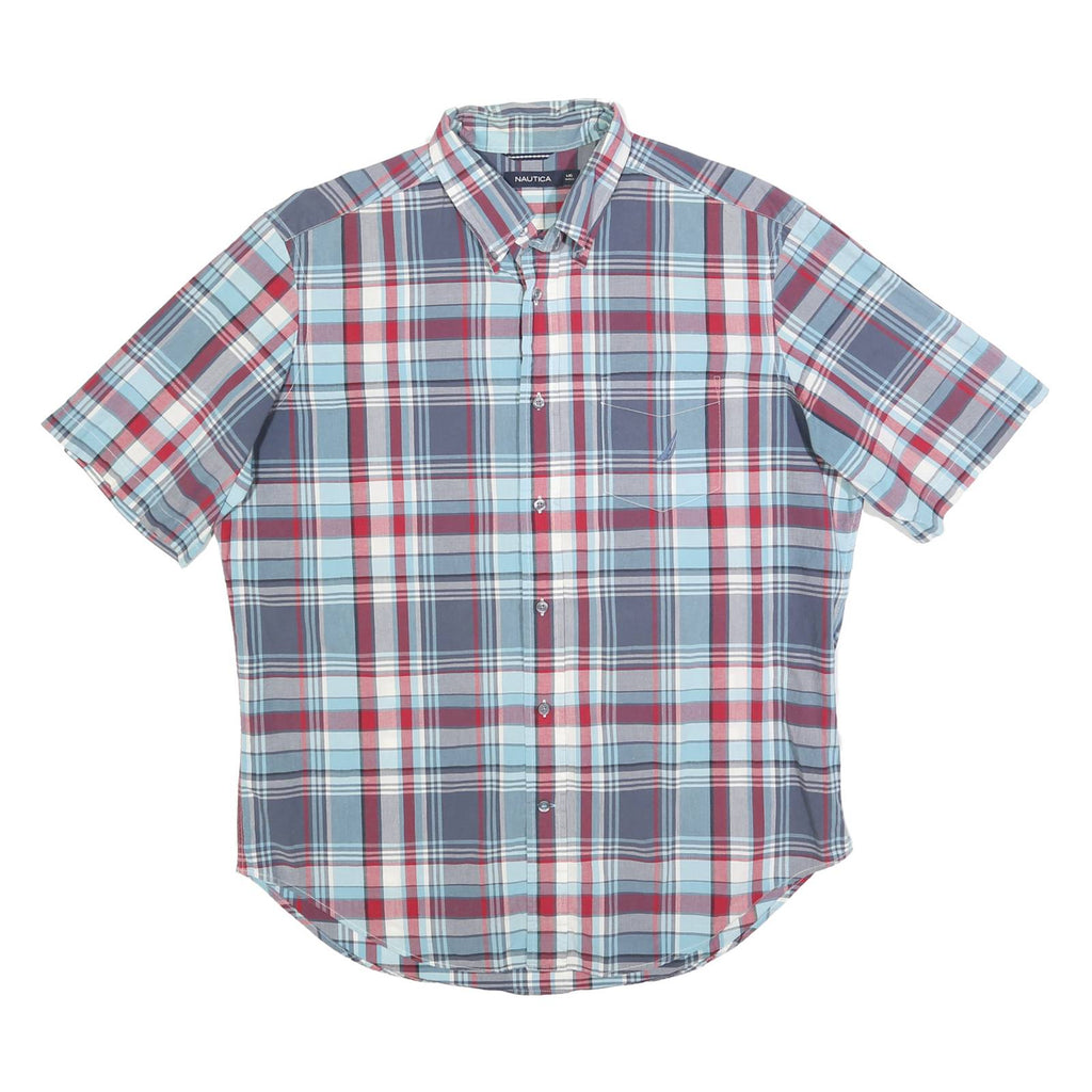 NAUTICA Mens Blue & Red Check Shirt L Cotton Button Shirt Casual