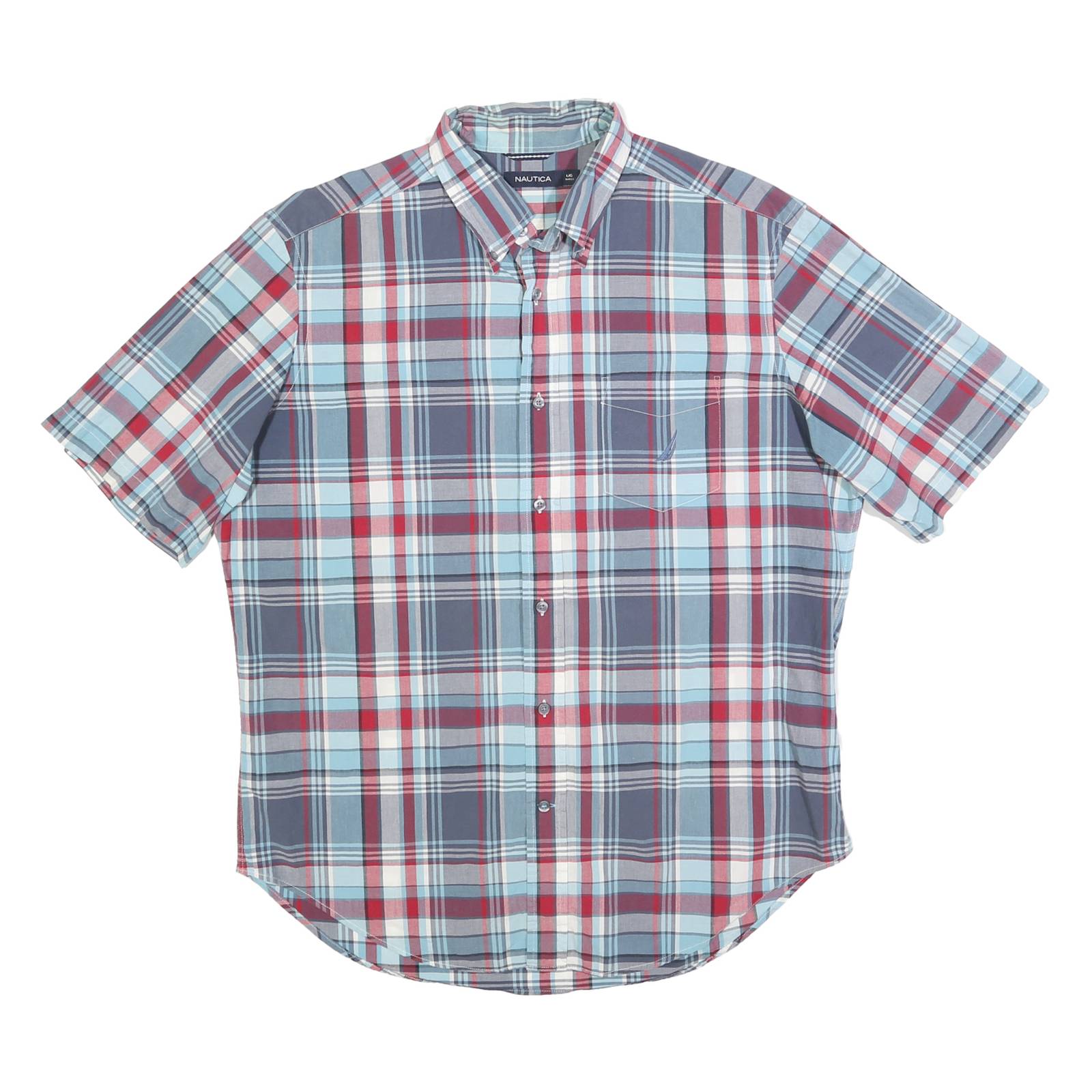 NAUTICA Mens Blue & Red Check Shirt L Cotton Button Shirt Casual