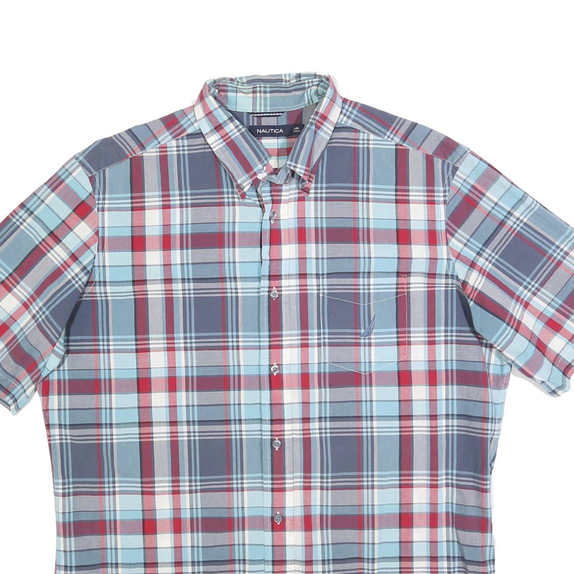 NAUTICA Mens Blue & Red Check Shirt L Cotton Button Shirt Casual