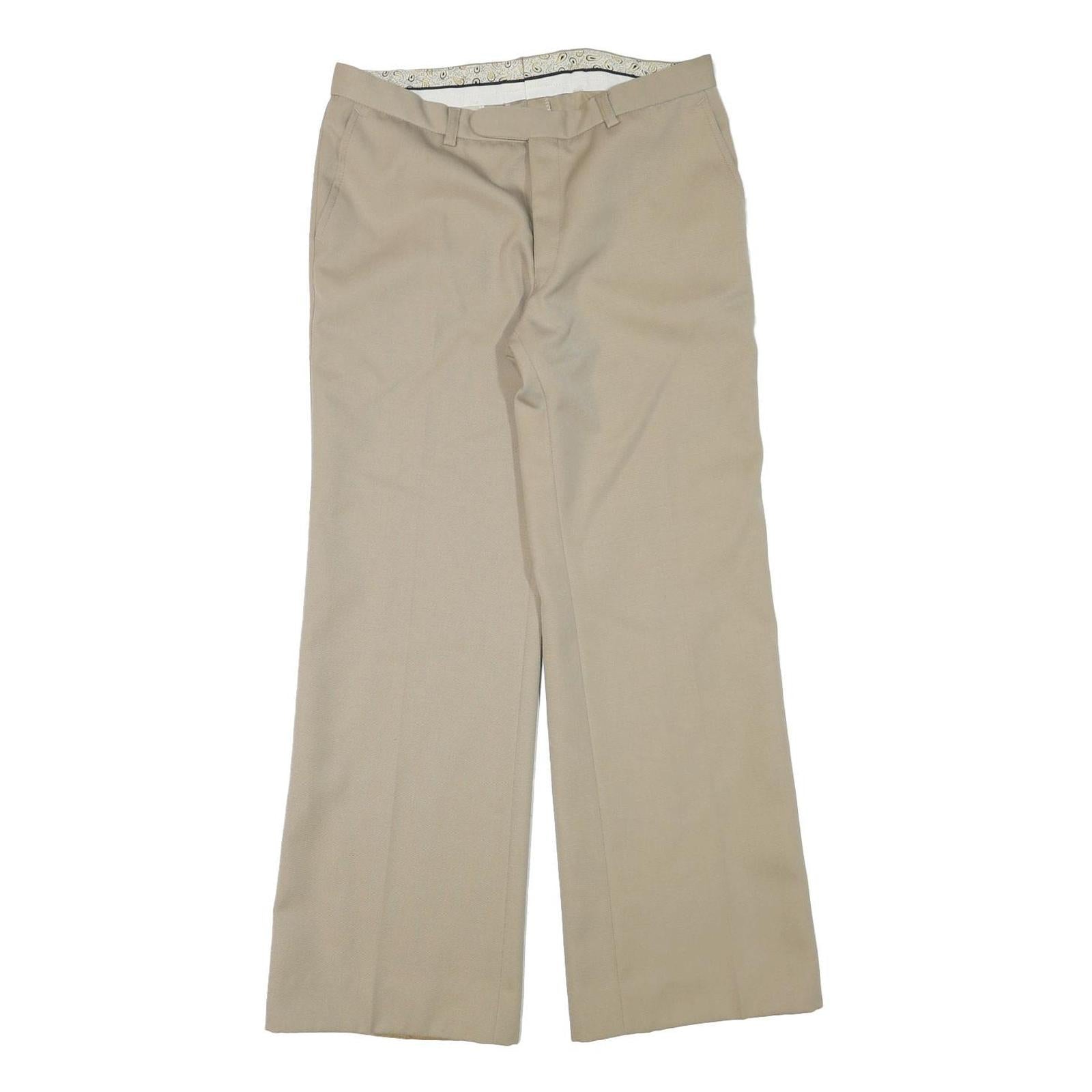 Mens Relaxed Fit Beige Trousers W32 L30 Polyester Blend Zip Closure