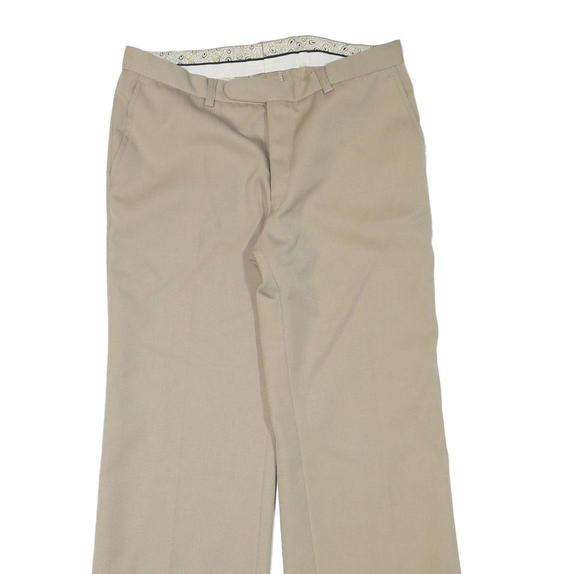 Mens Relaxed Fit Beige Trousers W32 L30 Polyester Blend Zip Closure