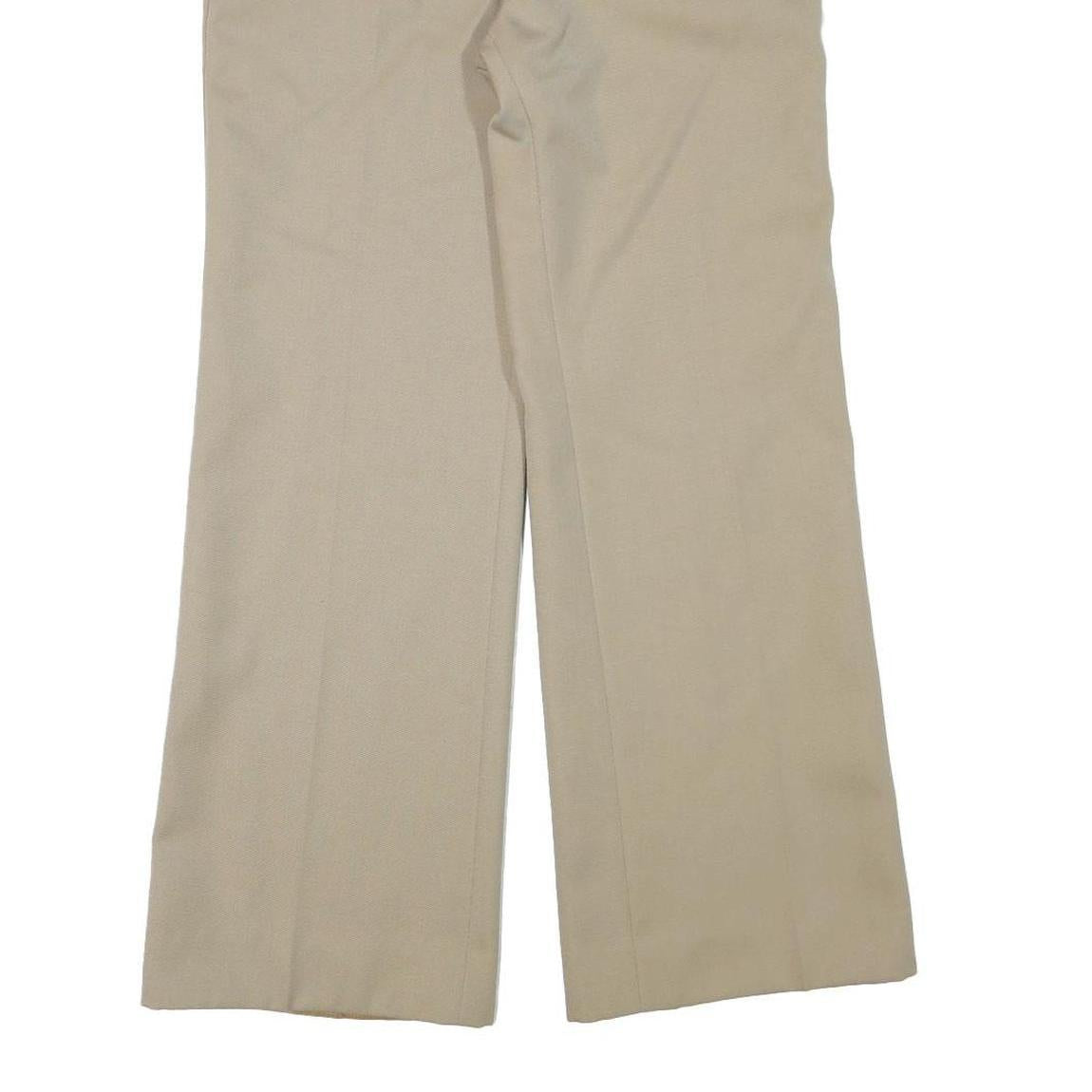 Mens Relaxed Fit Beige Trousers W32 L30 Polyester Blend Zip Closure
