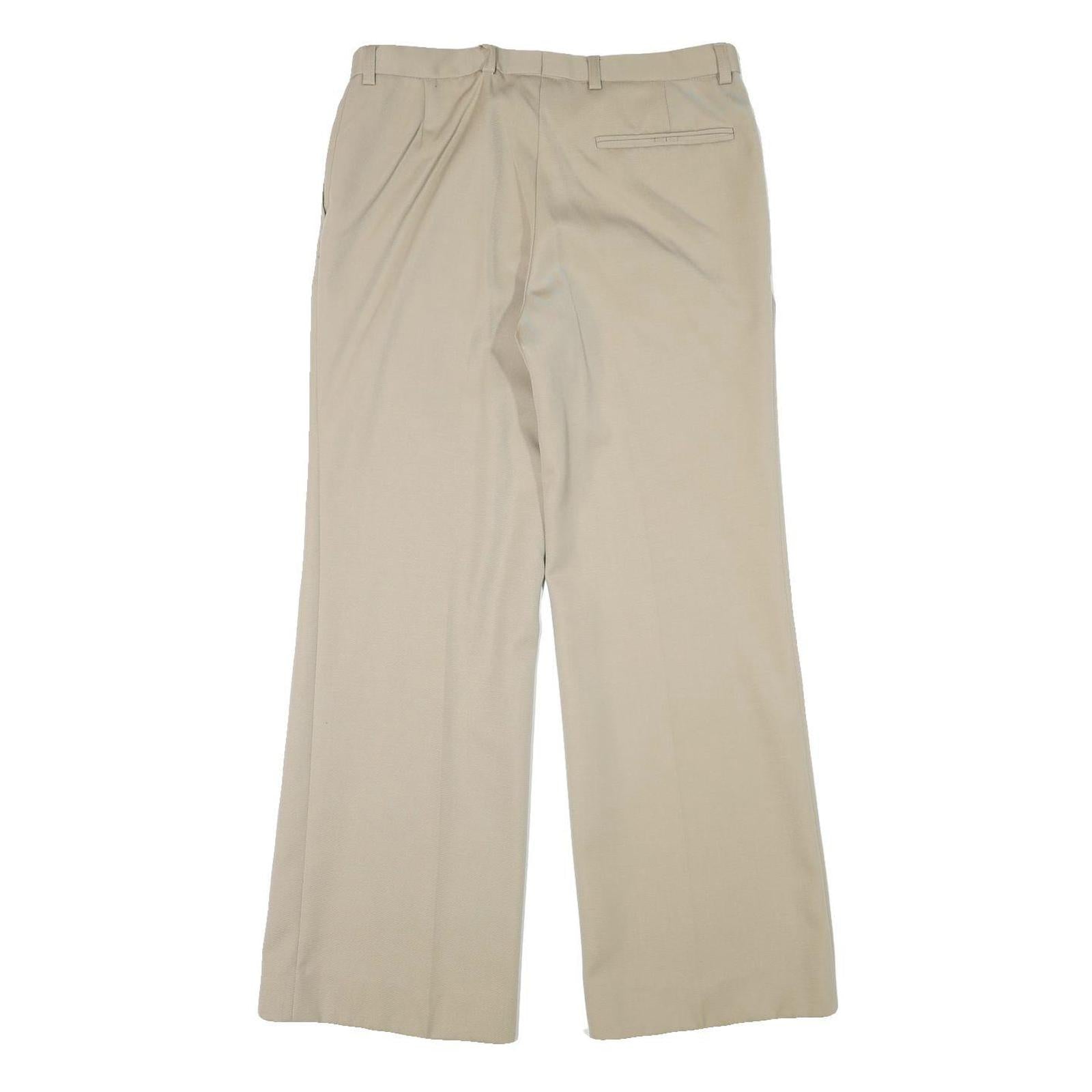 Mens Relaxed Fit Beige Trousers W32 L30 Polyester Blend Zip Closure
