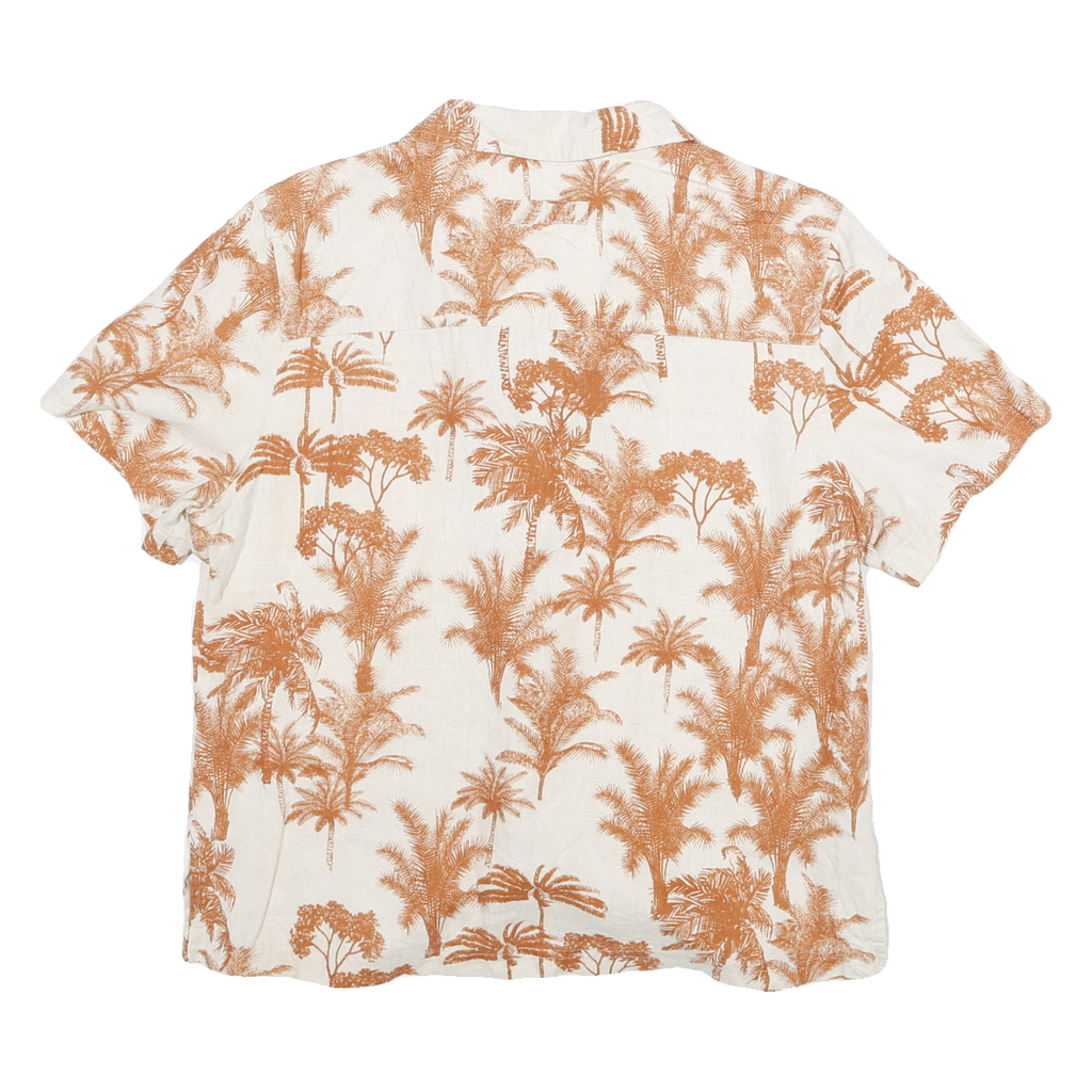 JAMIACA BAY Womens Cream & Brown Linen Blend Shirt L Tropical Print Casual
