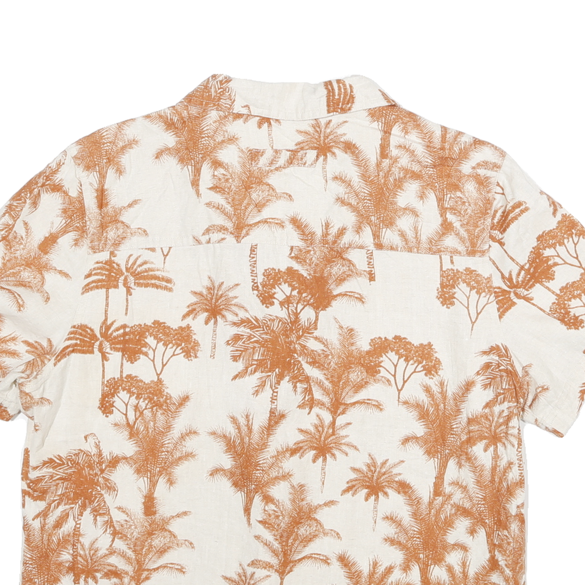JAMIACA BAY Womens Cream & Brown Linen Blend Shirt L Tropical Print Casual