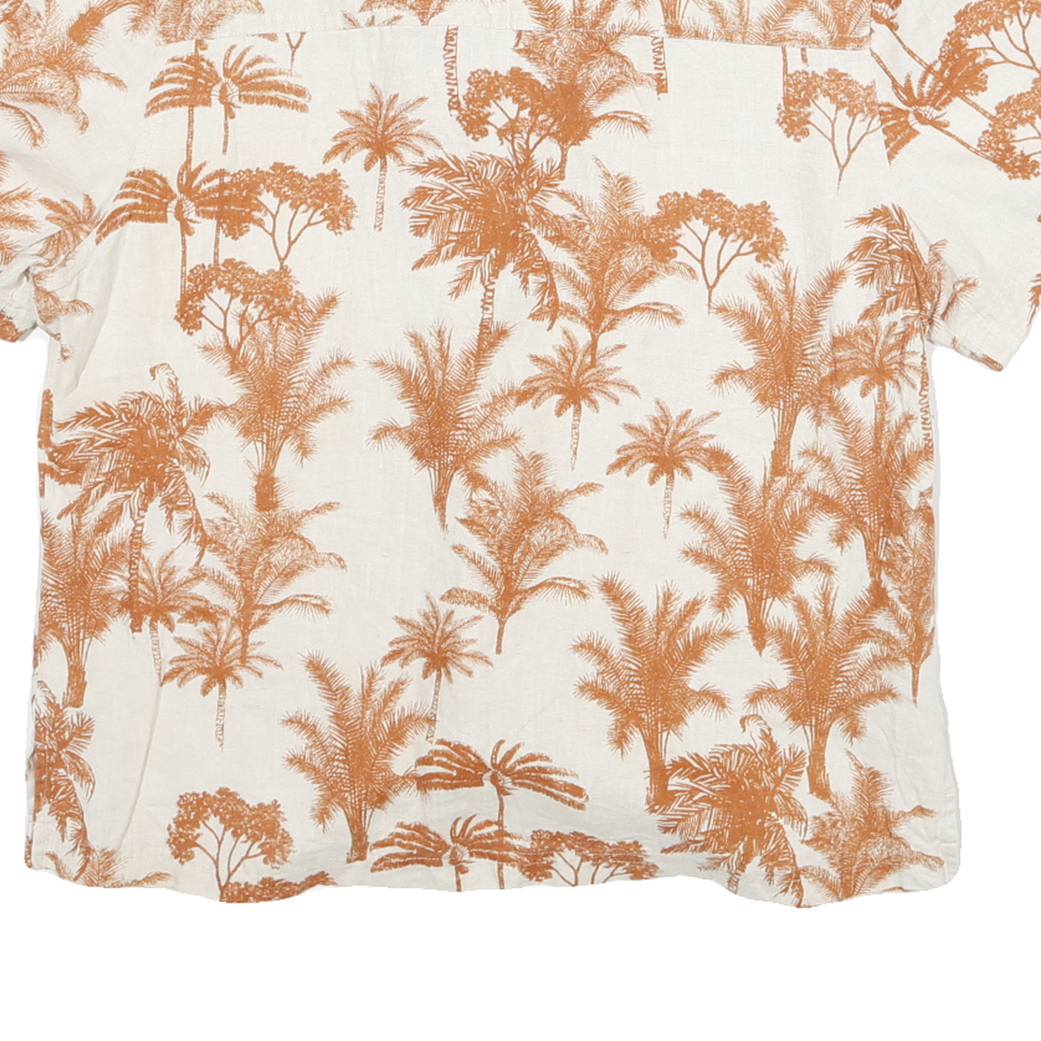 JAMIACA BAY Womens Cream & Brown Linen Blend Shirt L Tropical Print Casual