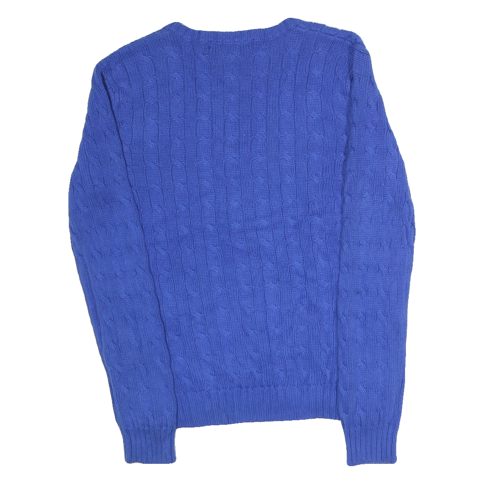 RALPH LAUREN SPORT Mens Blue Cable Knit V-Neck Jumper L Cotton Classic Fit