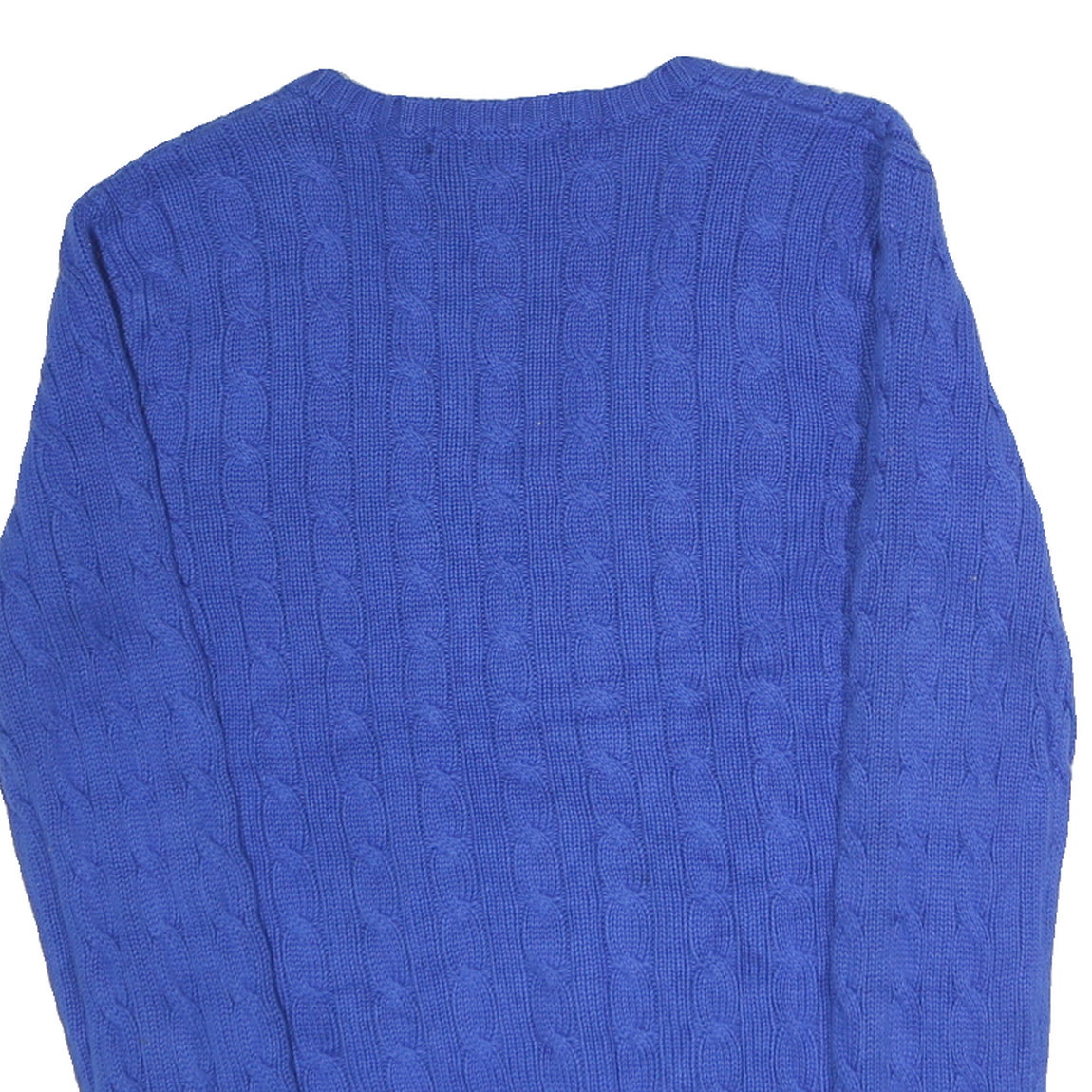 RALPH LAUREN SPORT Mens Blue Cable Knit V-Neck Jumper L Cotton Classic Fit