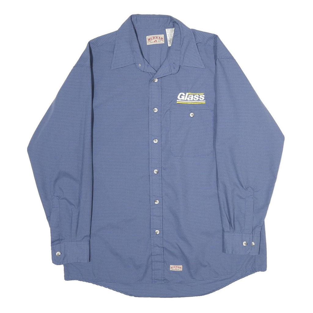 RED KAP Mens Blue & Navy Checked Workwear Shirt L Cotton Blend Long Sleeve