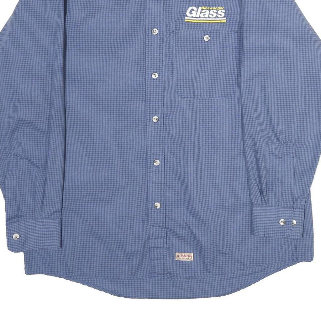 RED KAP Mens Blue & Navy Checked Workwear Shirt L Cotton Blend Long Sleeve