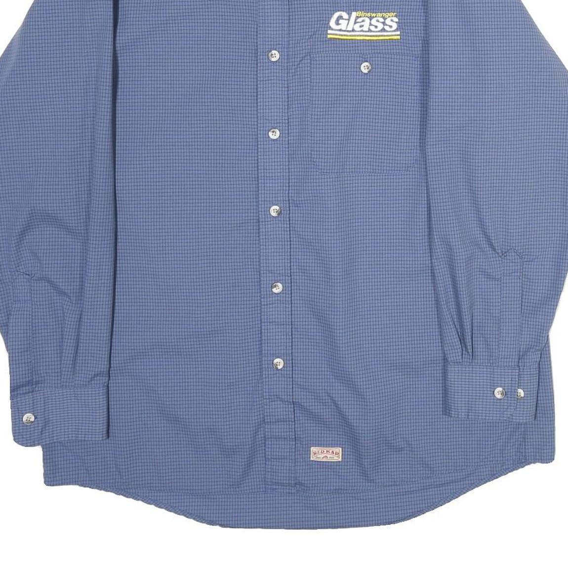 RED KAP Mens Blue & Navy Checked Workwear Shirt L Cotton Blend Long Sleeve